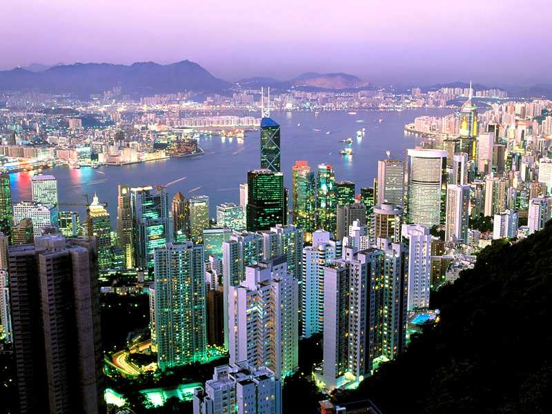 Citylights Shining at Dawn Hong Kong China